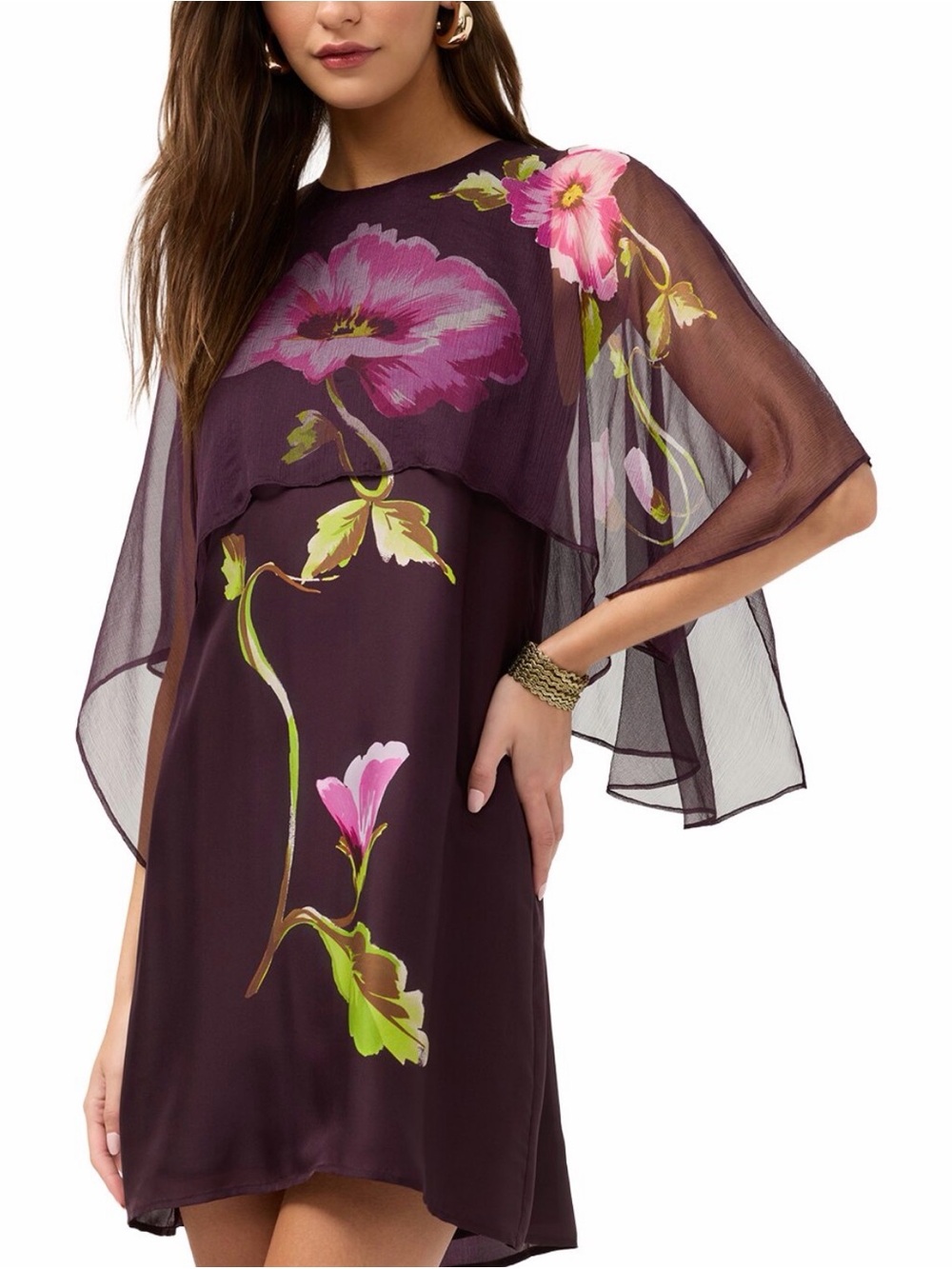 Rey Cape Silk-Blend Mini Dress